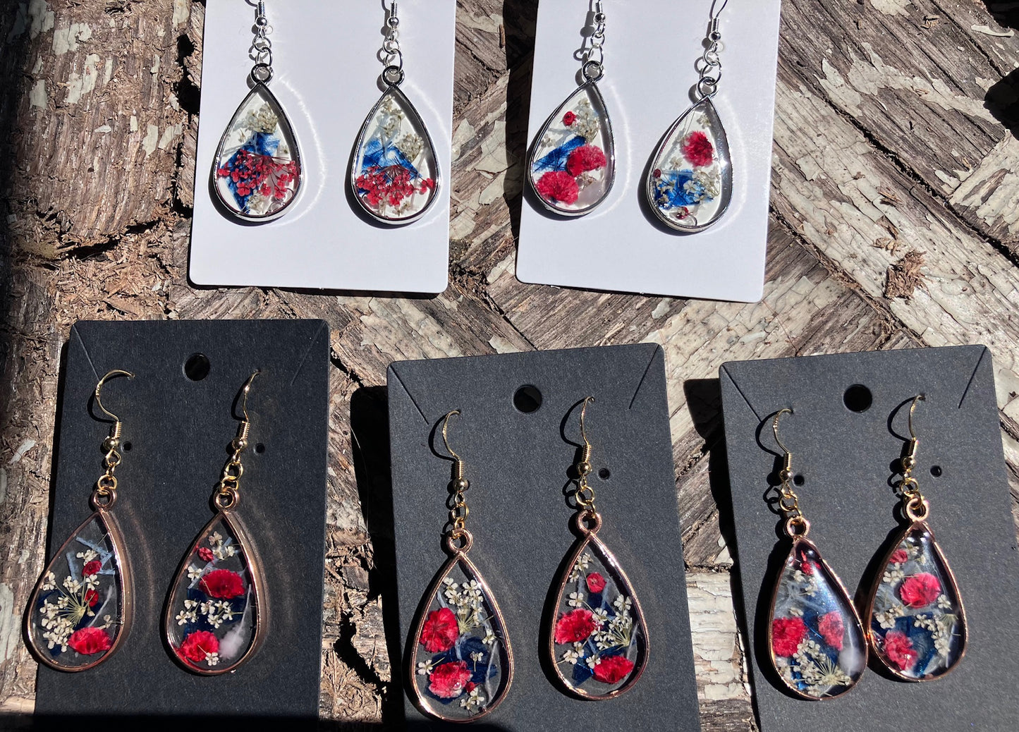 Red, White & Blue Pressed dried flowers in UV resin