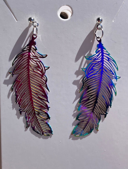 Steel feathers earrings