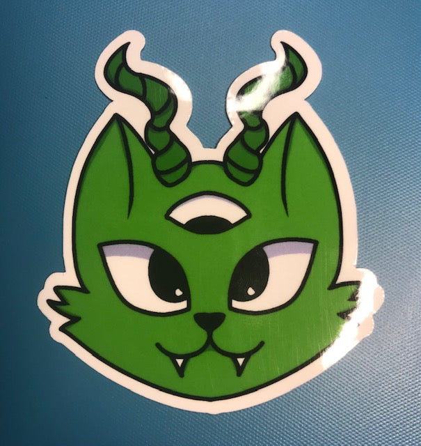 regular or holographic- Green 3rd eye evil cat