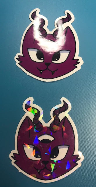 regular or holographic- Magenta 3rd eye evil cat