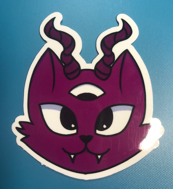 regular or holographic- Magenta 3rd eye evil cat